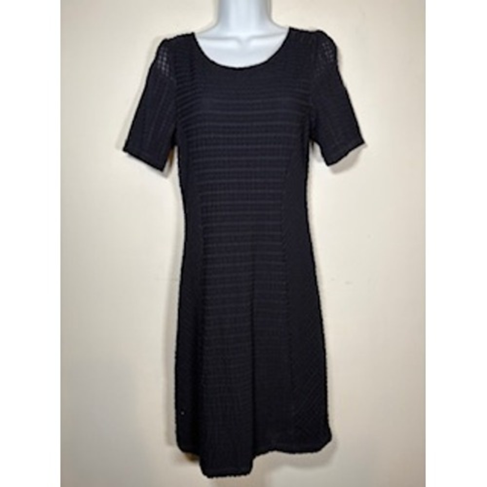 Maeve Anthropologie Dress Black Textured Knit Short Sleeve Minimalist Small‎